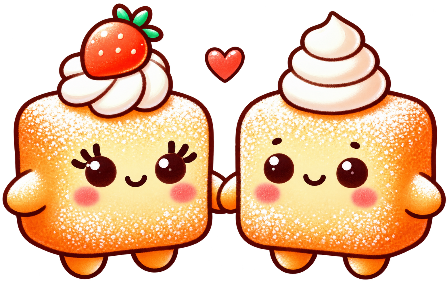Specialty beignet mascots with whipped cream and strawberry
